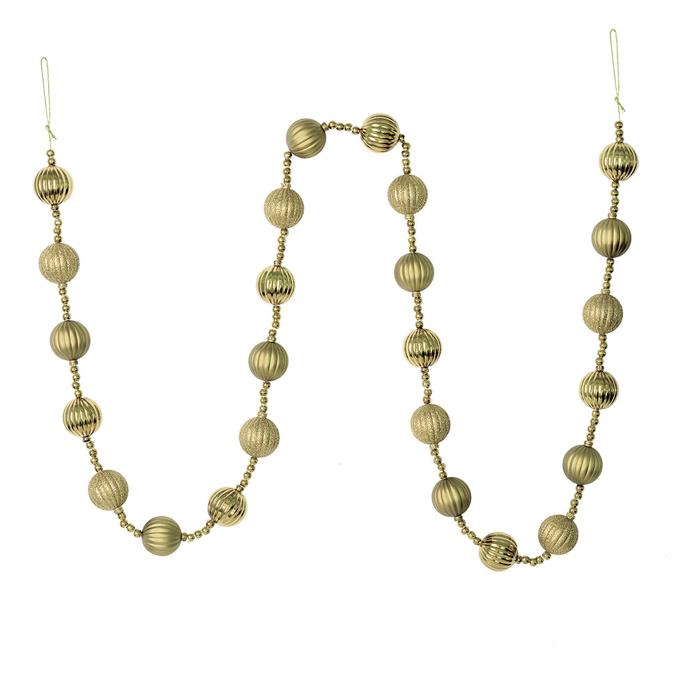 6' Champagne Stripe Ball Ornamnt Garland