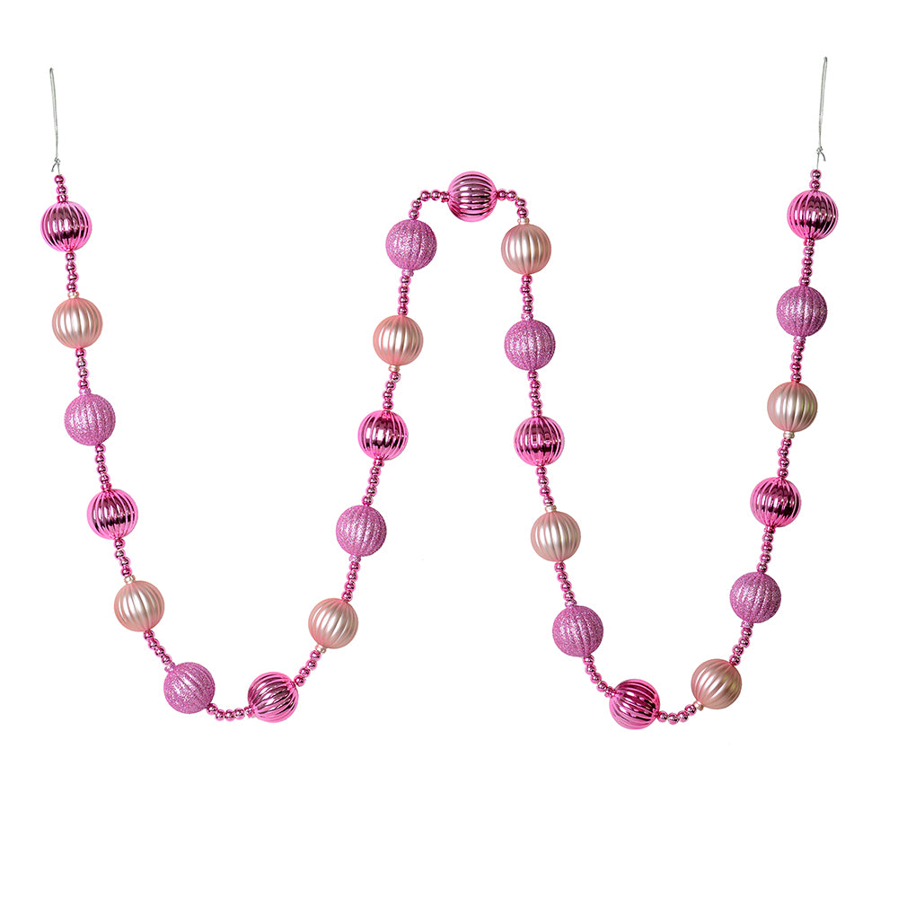 6' Pink Stripe Ball Ornament Garland