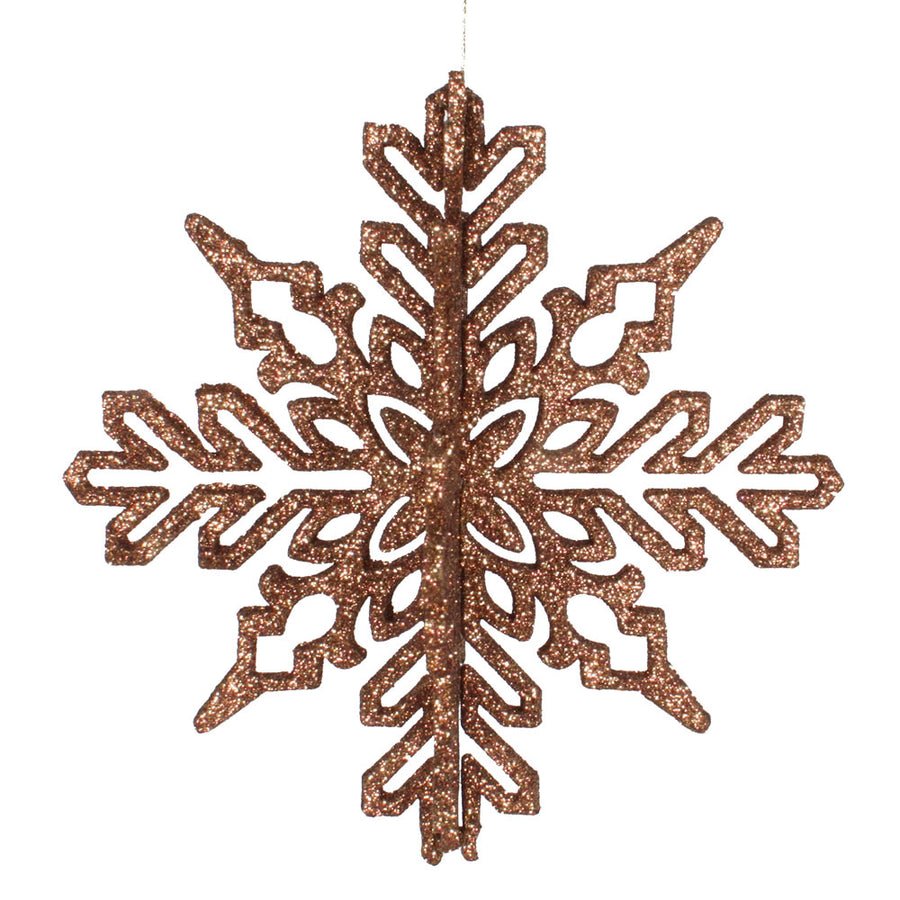 6" Mocha 3D Glitter Snowflake