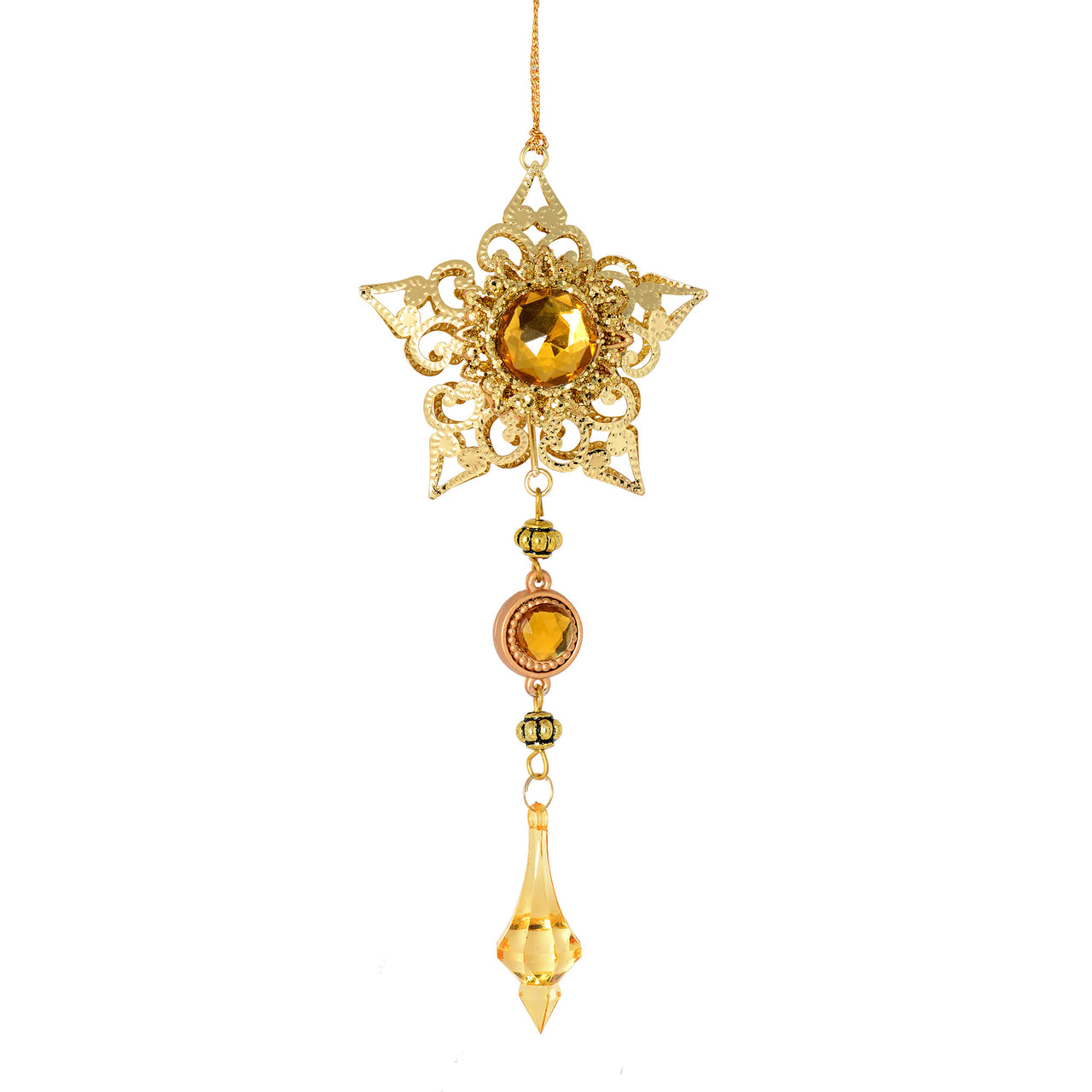 6.5" Champagne Metal Star Dangle Orn 2Bg