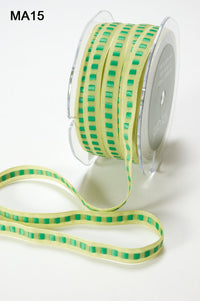 3/8 Inch Center Square Woven Ribbon – MA15 – LIGHT GREEN/GREEN SQUARES