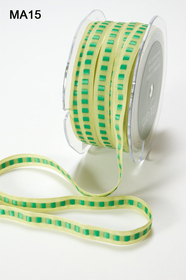 3/8 Inch Center Square Woven Ribbon – MA15 – LIGHT GREEN/GREEN SQUARES