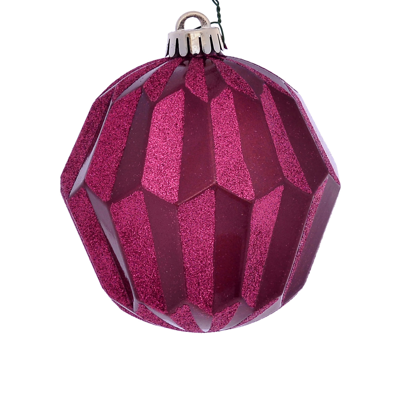 5" Berry Red Glitter Faceted Orn