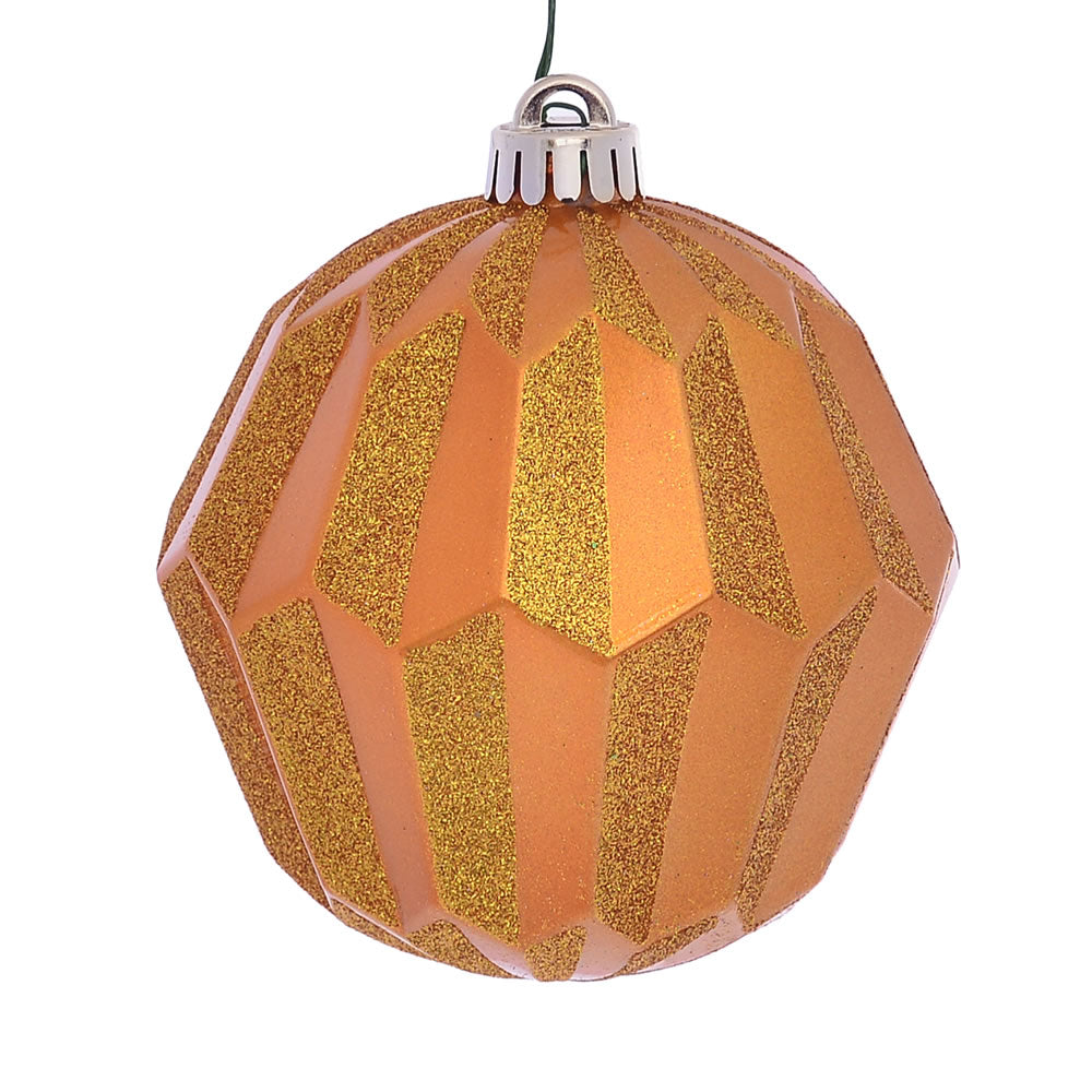 5" Antique Gold Glitter Faceted Orn