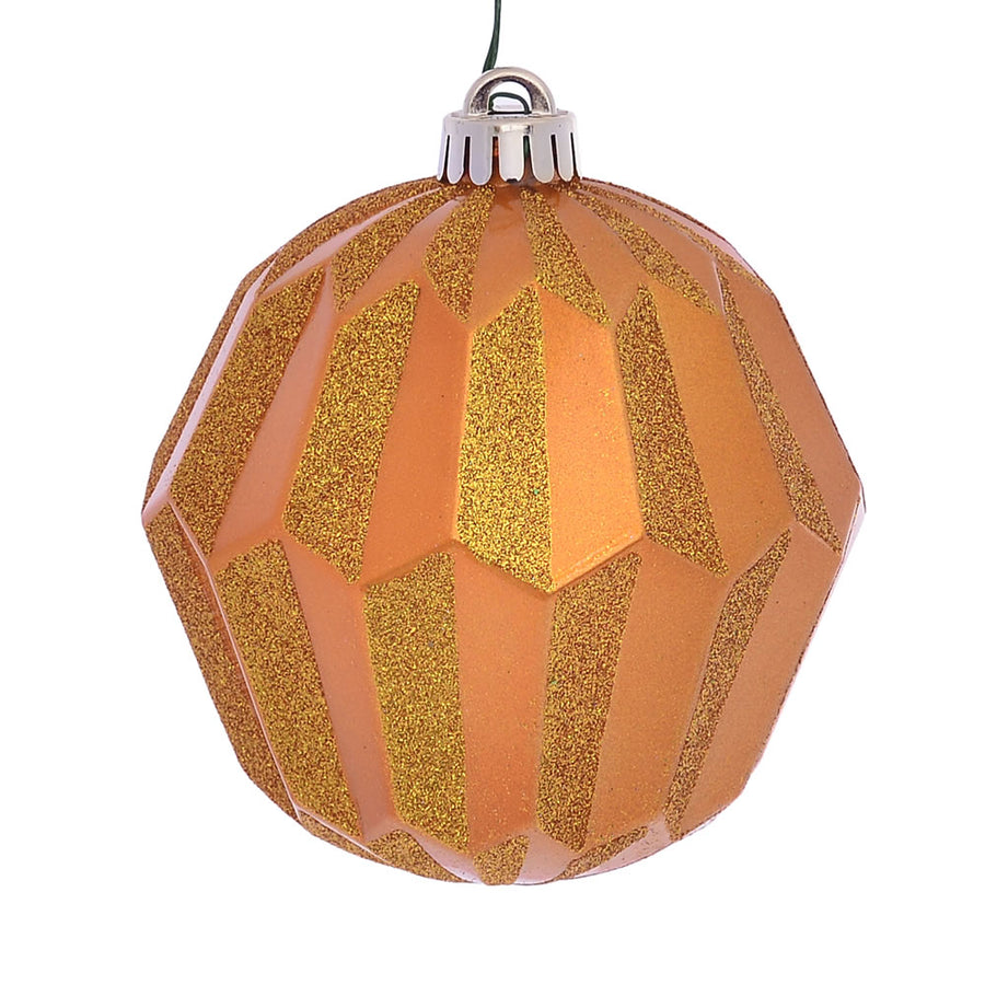 5" Antique Gold Glitter Faceted Orn