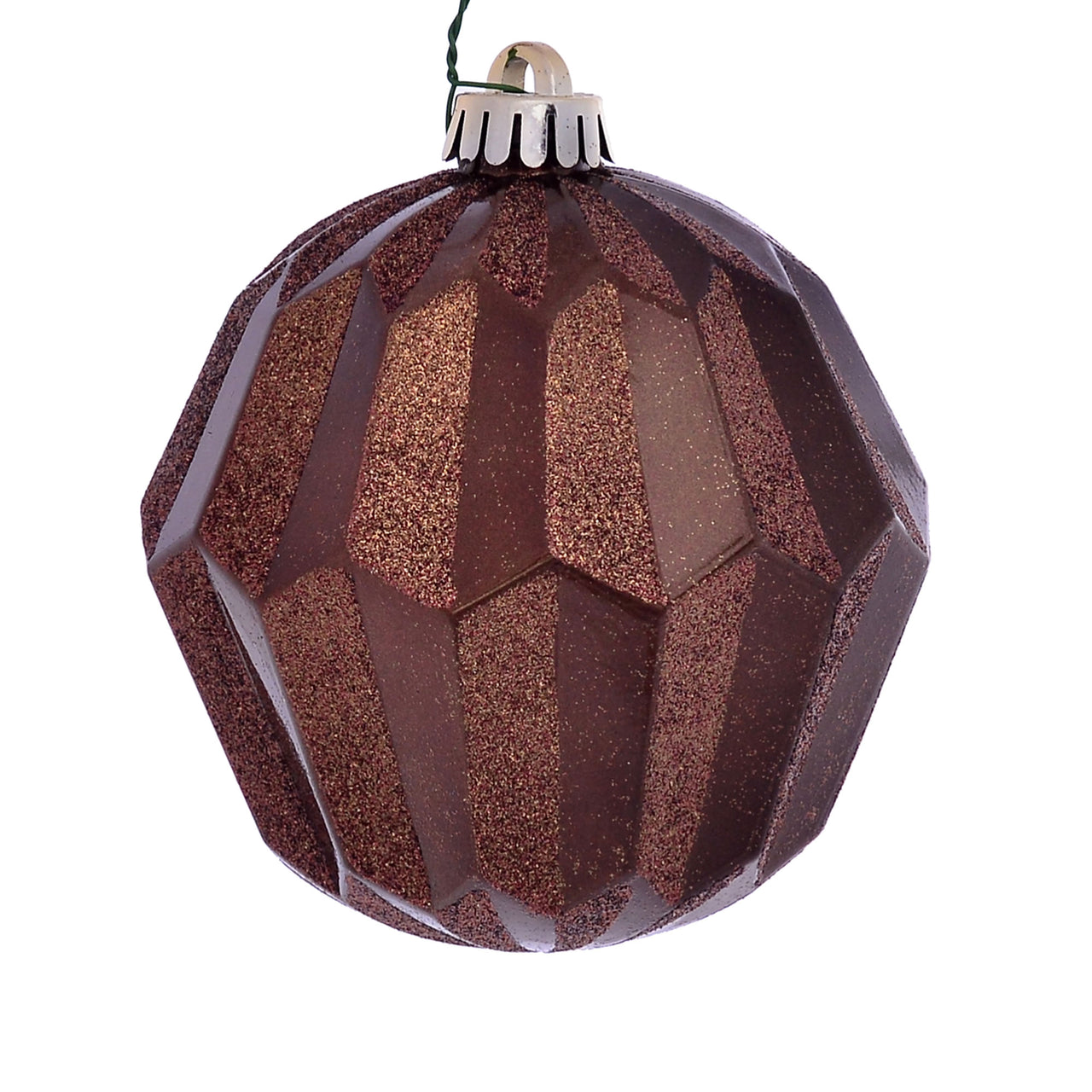5" Mocha Glitter Faceted Ball Orn