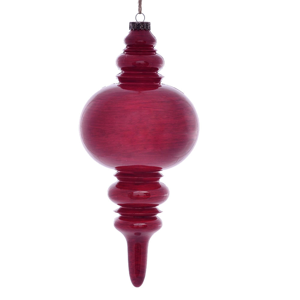 13" Red Wood Grain Finial Orn