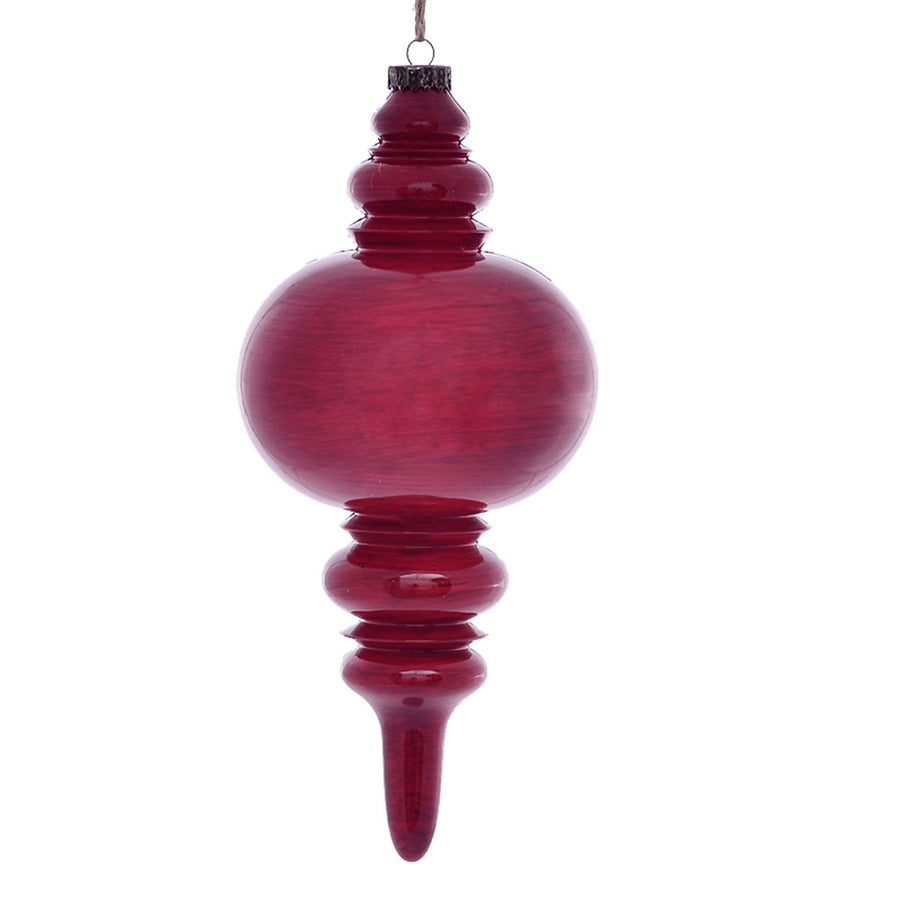 13" Red Wood Grain Finial Orn