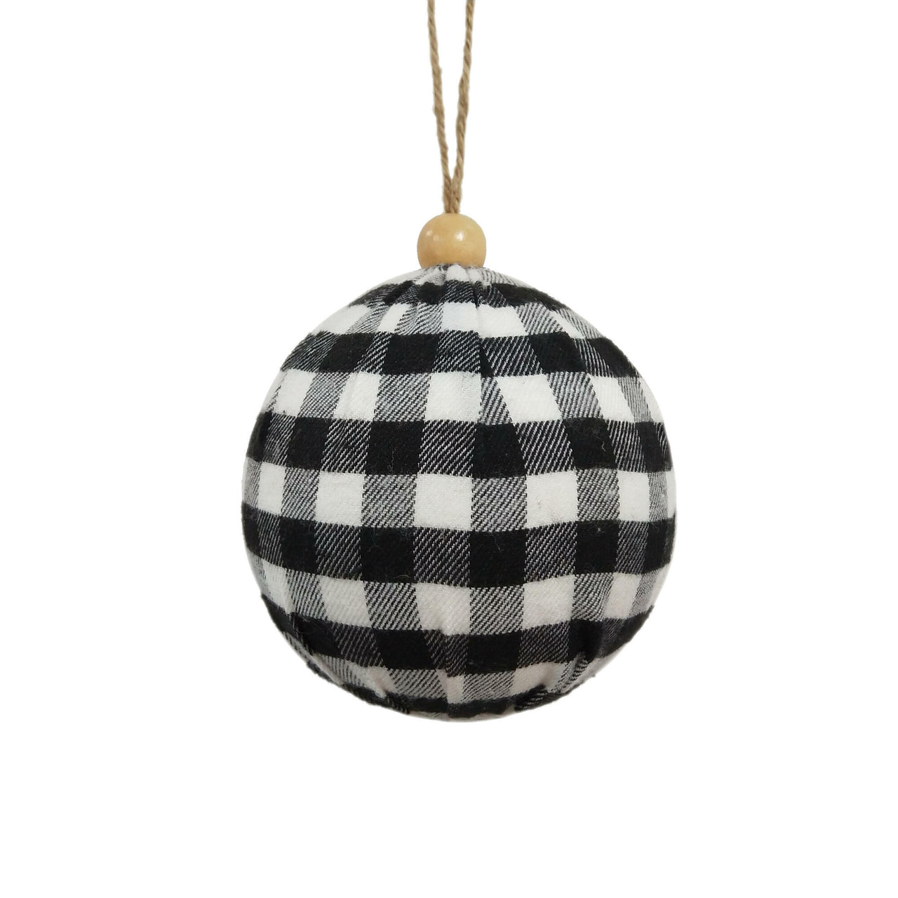 4" Black/White Plaid Cloth Ball Orn