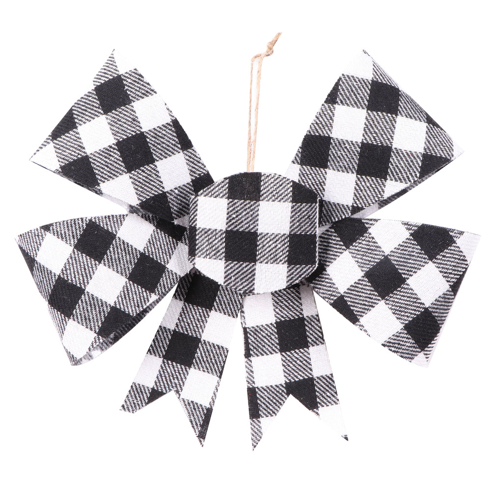 7" Black/White Plaid Bow Ornament