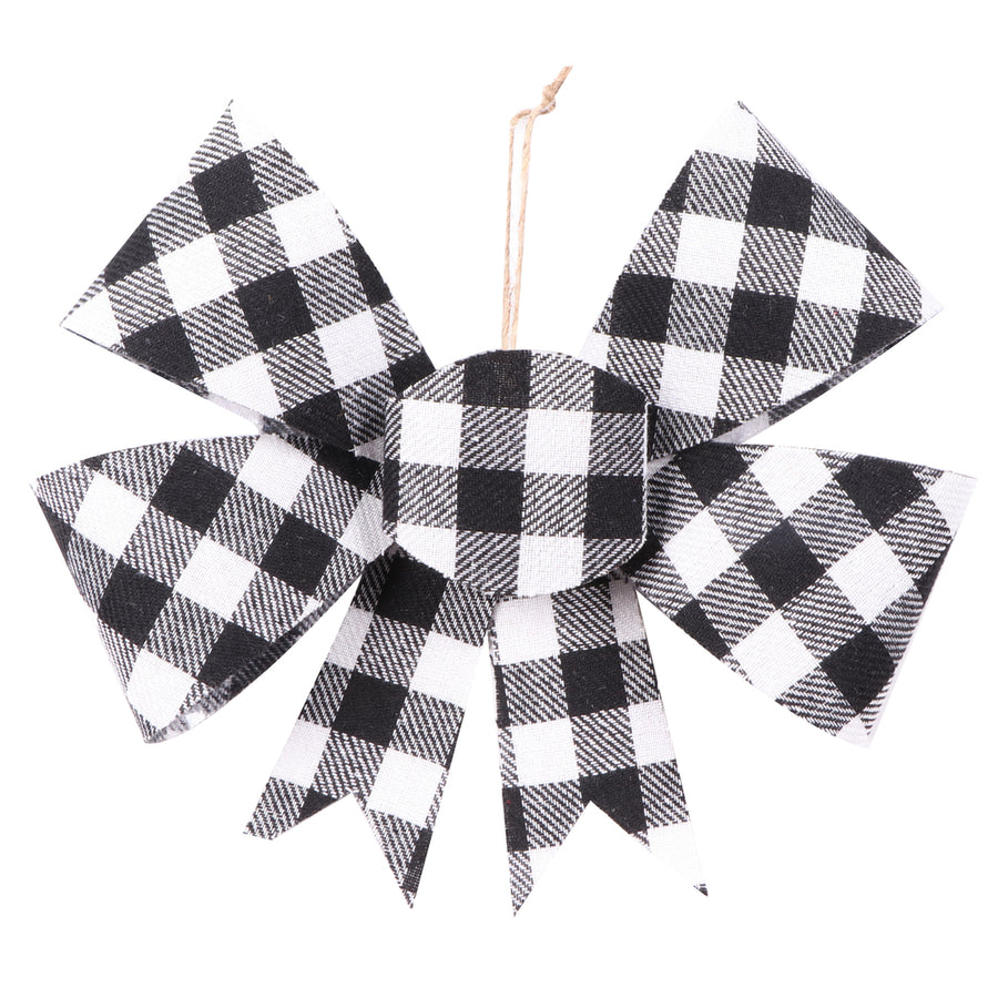 7" Black/White Plaid Bow Ornament