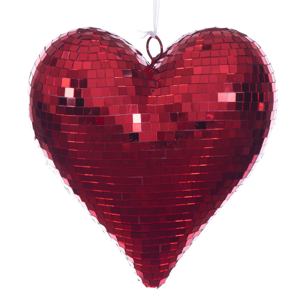 10" Red Shiny Mirror Heart Ornament