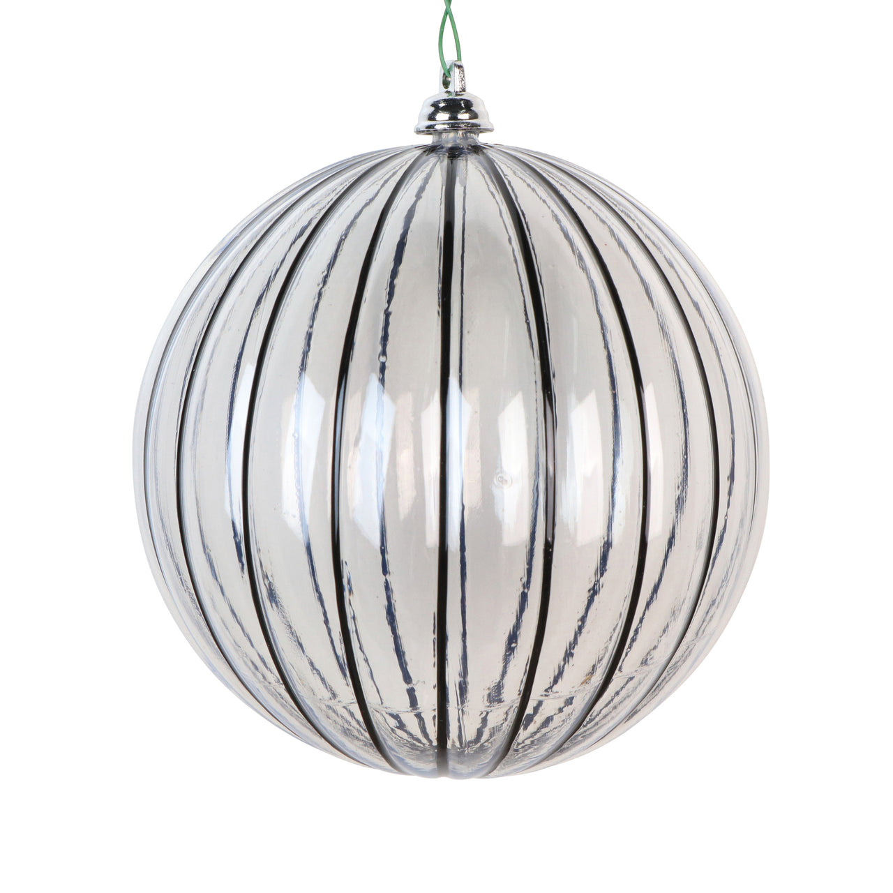 8" Clear Pinstriped Ball Ornament