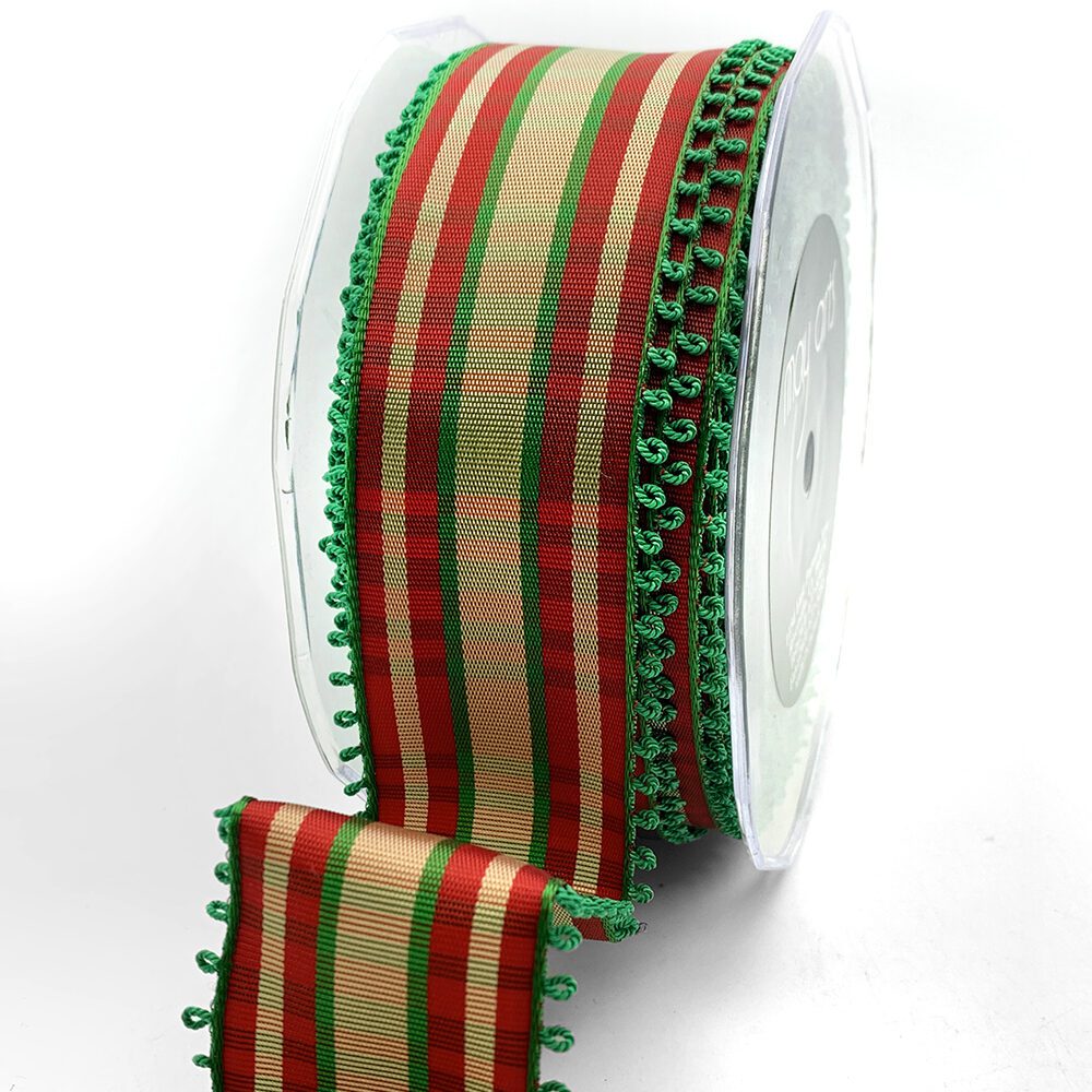 1.5 Inch Looped Picot Edge Plaid Ribbon – MR45 – RED/GREEN