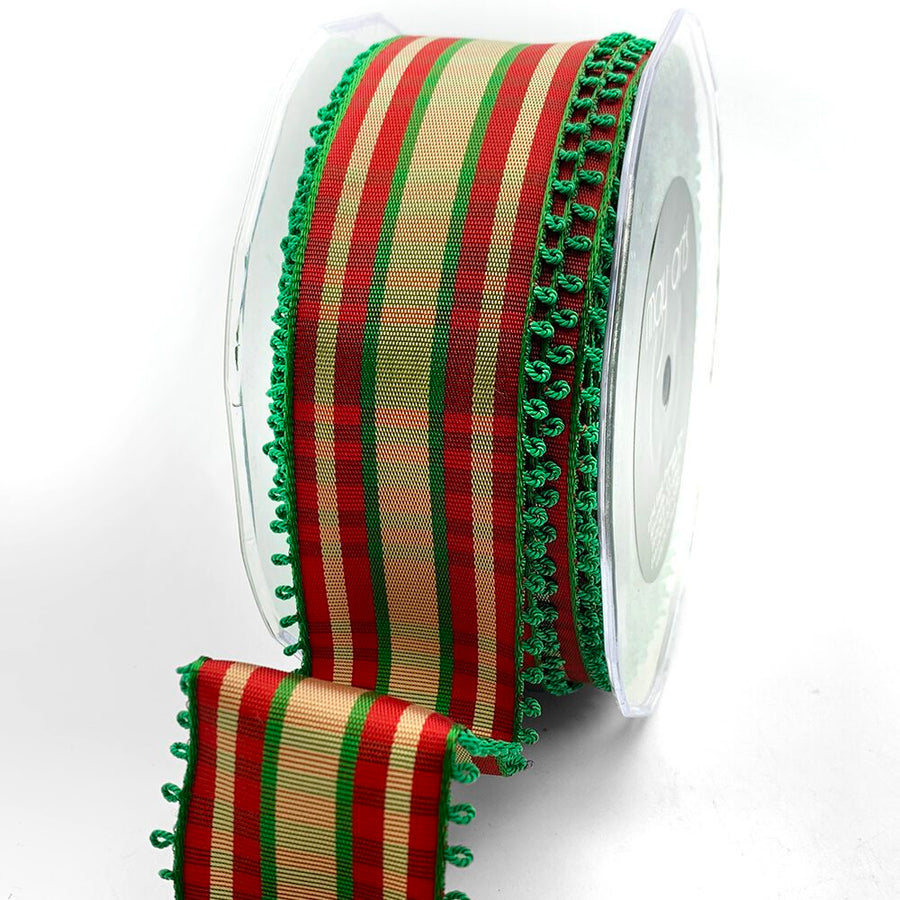 1.5 Inch Looped Picot Edge Plaid Ribbon – MR45 – RED/GREEN