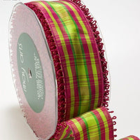 1.5 Inch Looped Picot Edge Plaid Ribbon – MR25 – VIOLET/PARROT GREEN