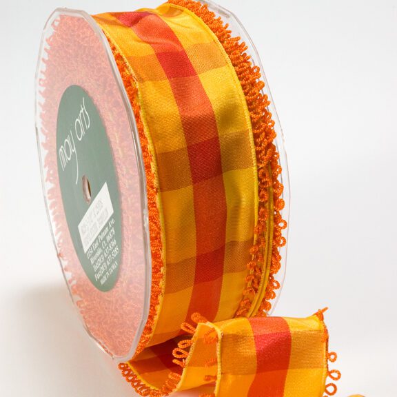 1.5 Inch Looped Picot Edge Plaid Ribbon – MR28 – ORANGE/YELLOW/RED