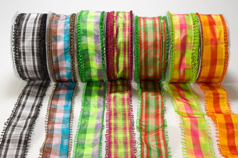 1.5 Inch Looped Picot Edge Plaid Ribbon