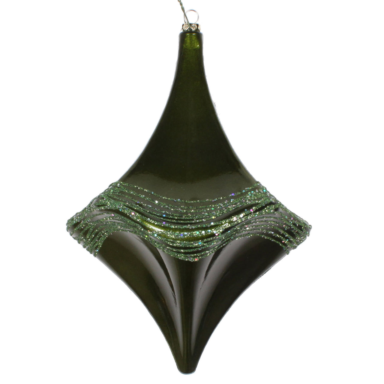 8" Moss Green Candy Glitter Drop Orn
