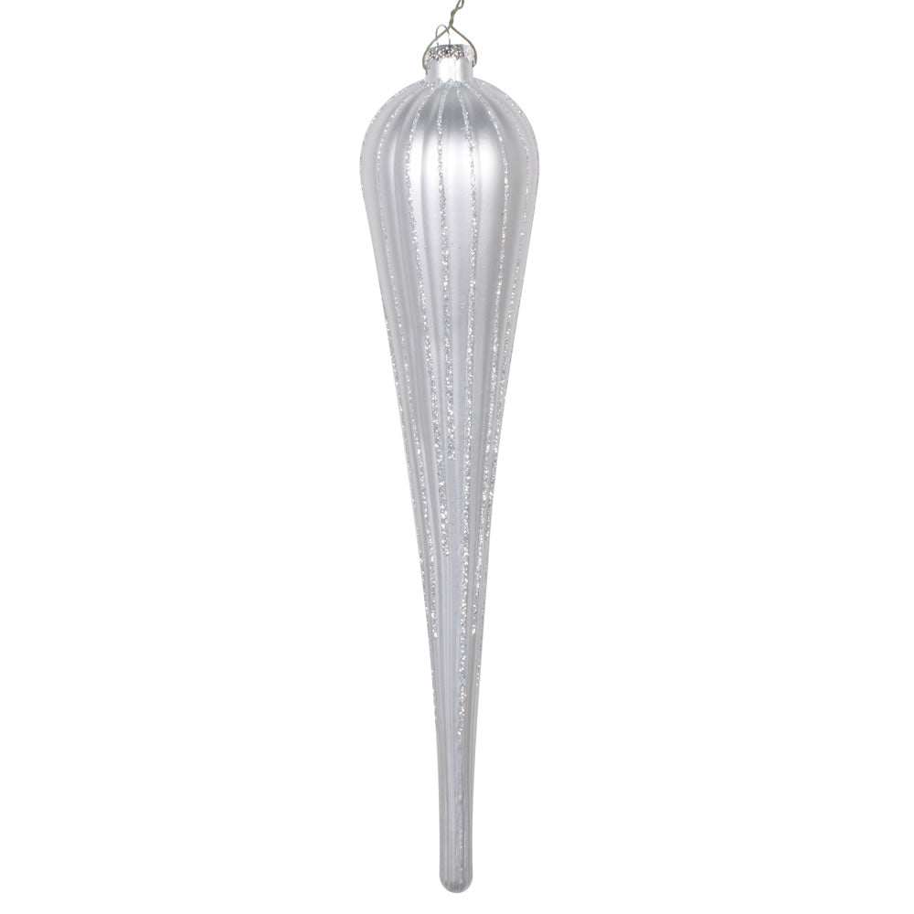 11" Silver Glitter Drop Ornament