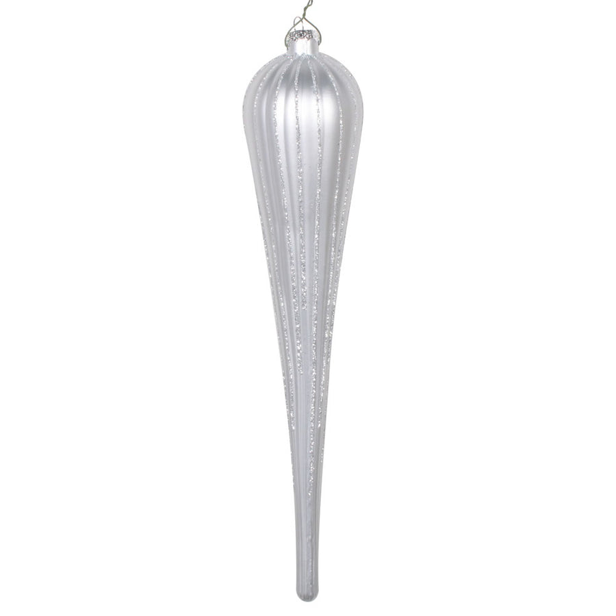 11" Silver Glitter Drop Ornament