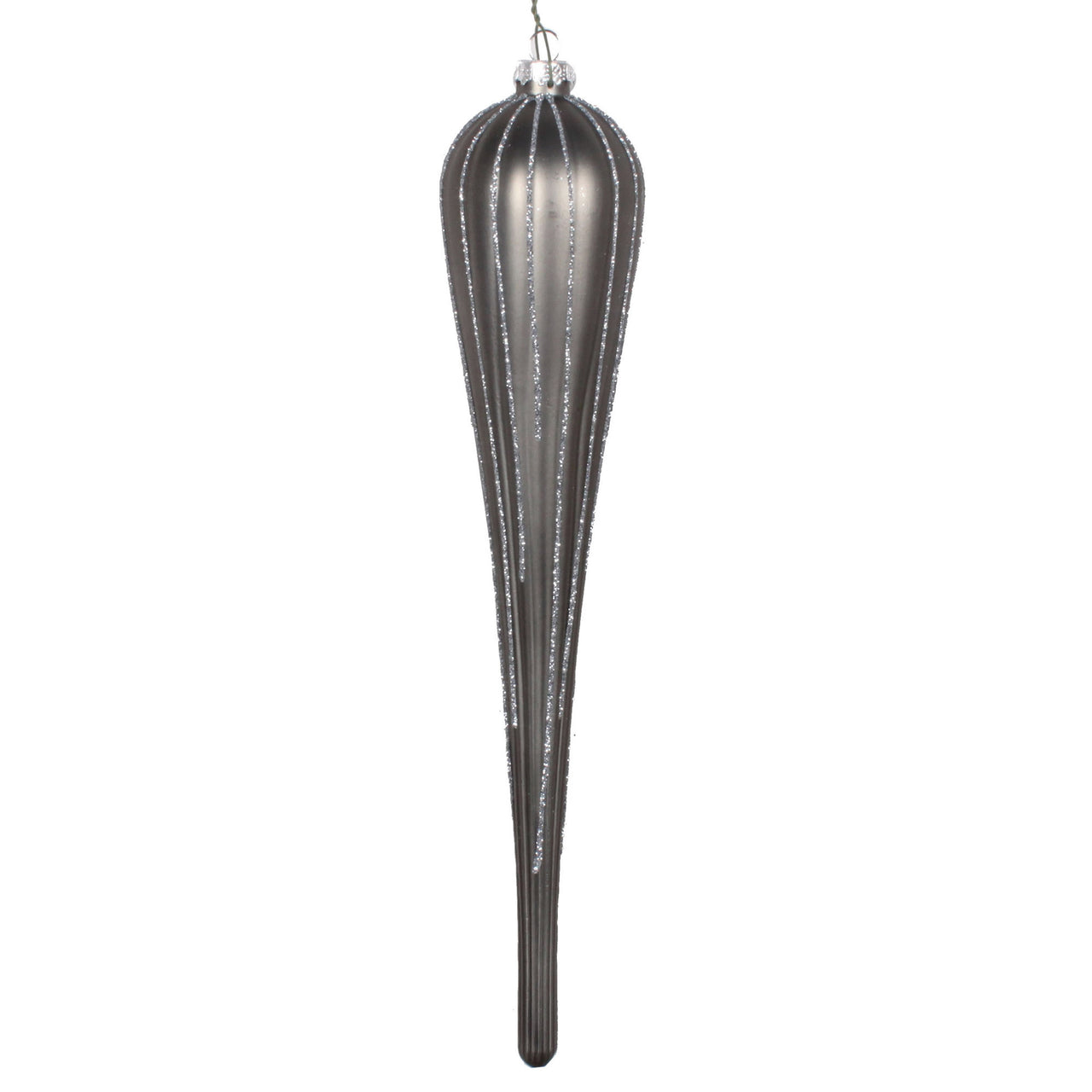 11" Pewter Glitter Drop Ornament
