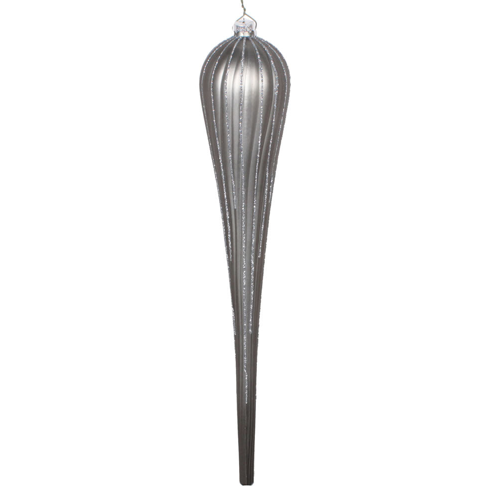 15.75" Pewter Glitter Drop Ornament