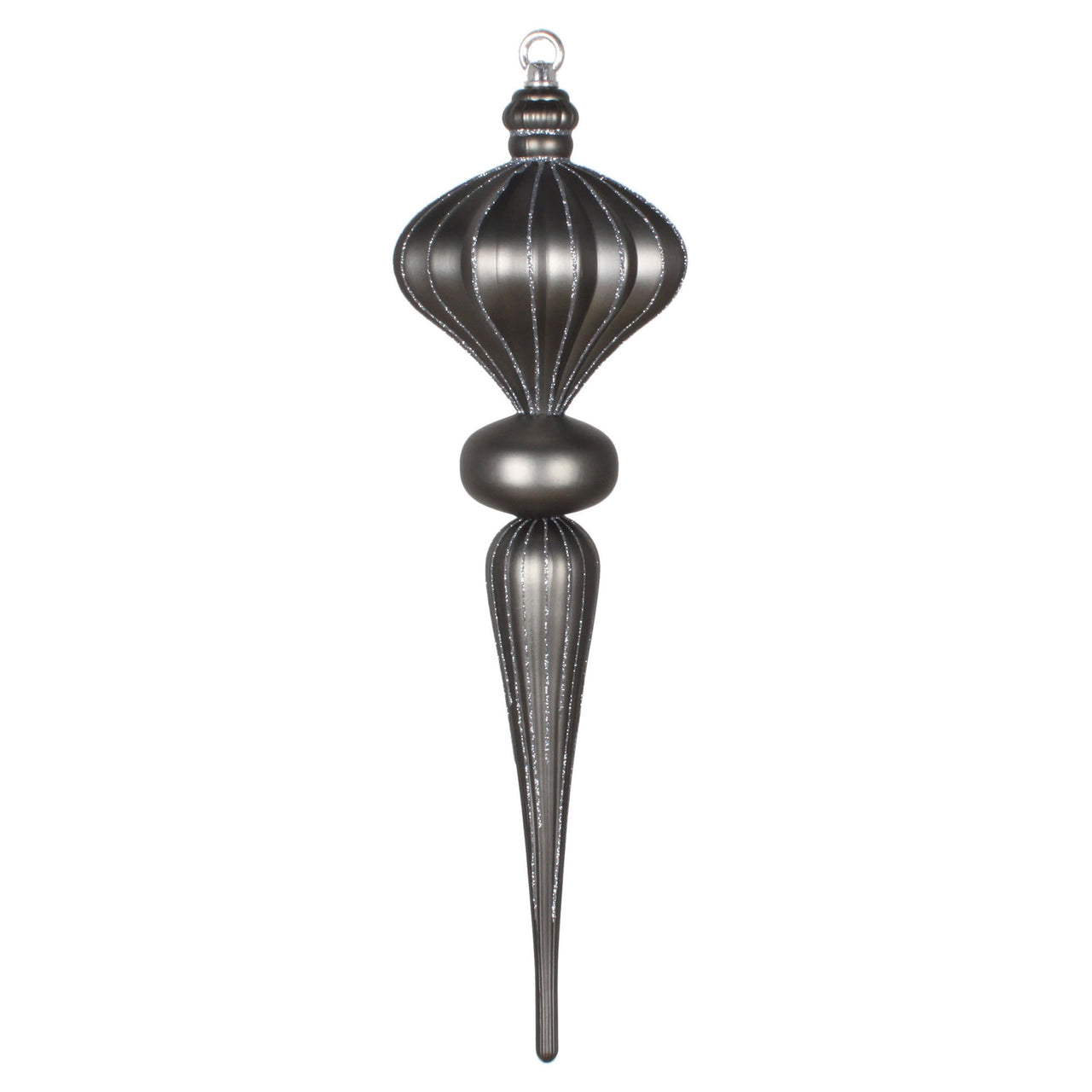 21" Pewter Matte Glitt Diamnd Finial Orn
