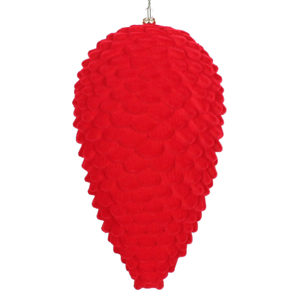 10" Red Flocked Pinecone Ornament