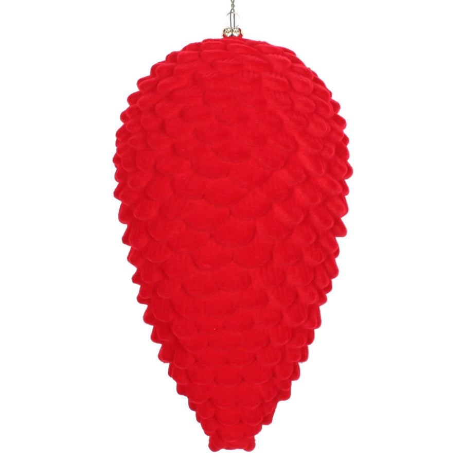 10" Red Flocked Pinecone Ornament