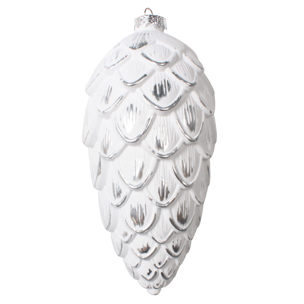 8" Silver Brushed Pinecone Ornament