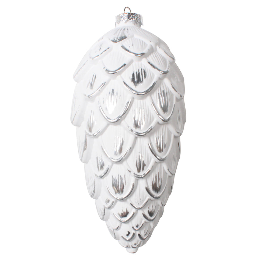 8" Silver Brushed Pinecone Ornament