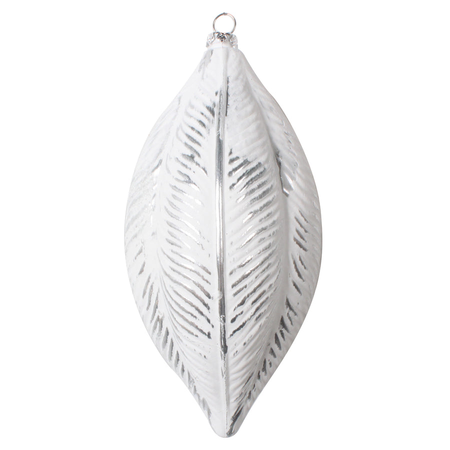 6" Silver Brushed Feather Ornament