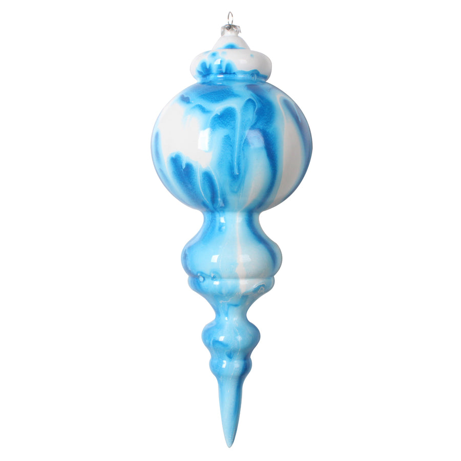 10" Blue/White Marble Finial Orn