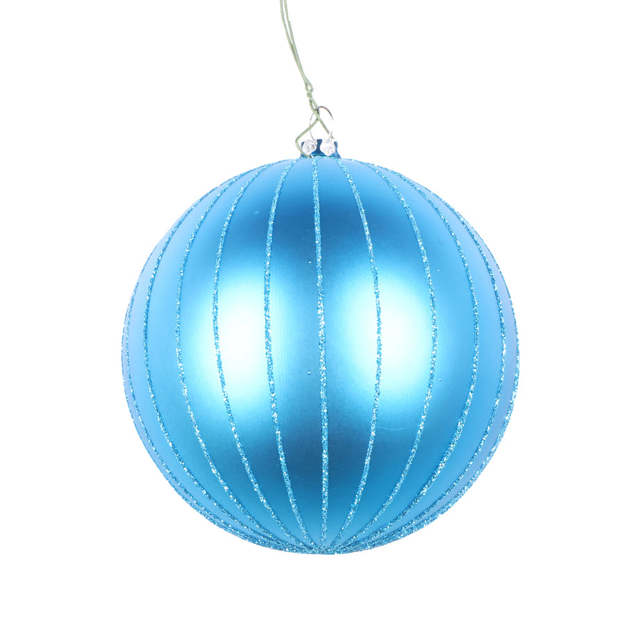 4" Turquoise Matte Glitter Ball Orn
