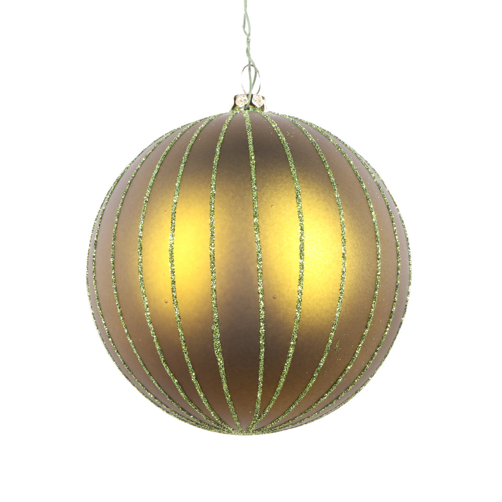 4" Olive Matte Glitter Ball Orn