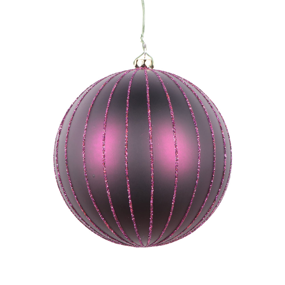4" Plum Matte Glitter Ball Orn