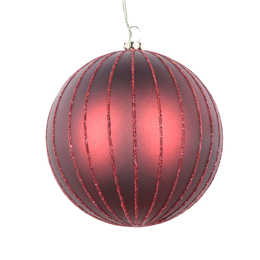 4" Burgundy Matte Glitter Ball Orn
