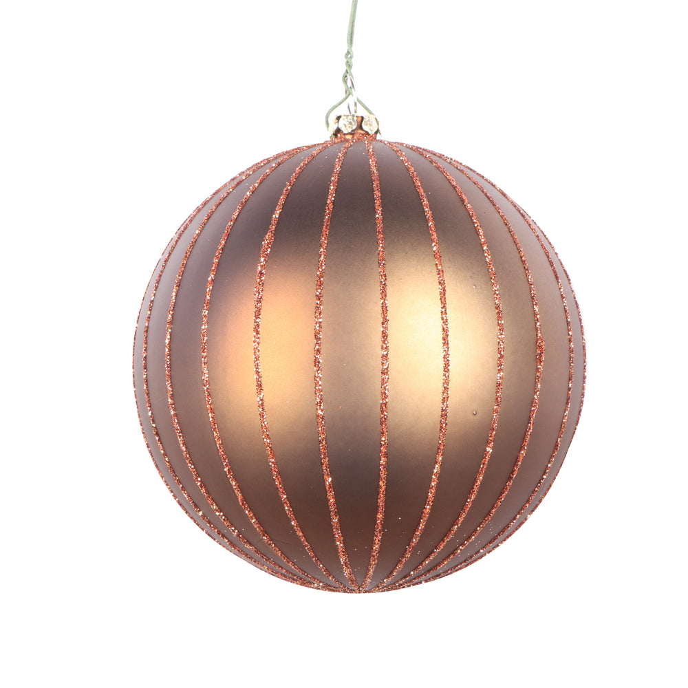 4" Mocha Matte Glitter Ball Orn