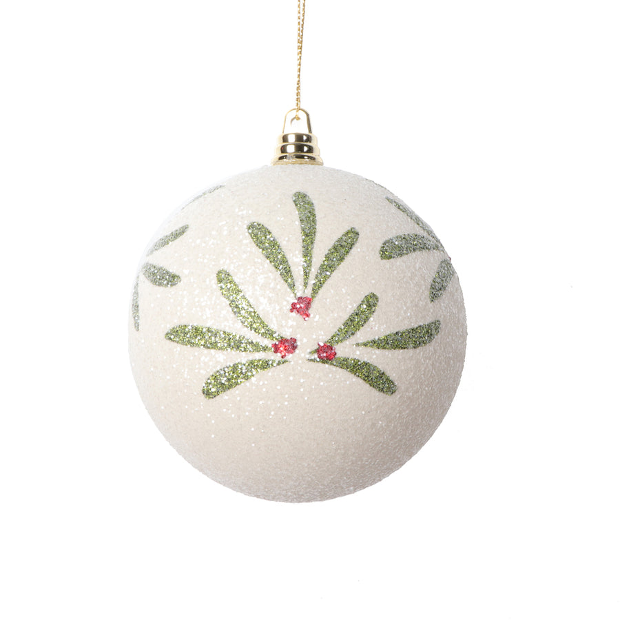 4" Holly Berry White Ball Ornament