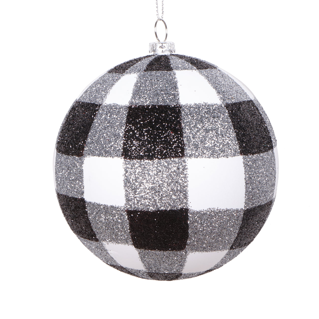 4" White Black Plaid Glitter Ball