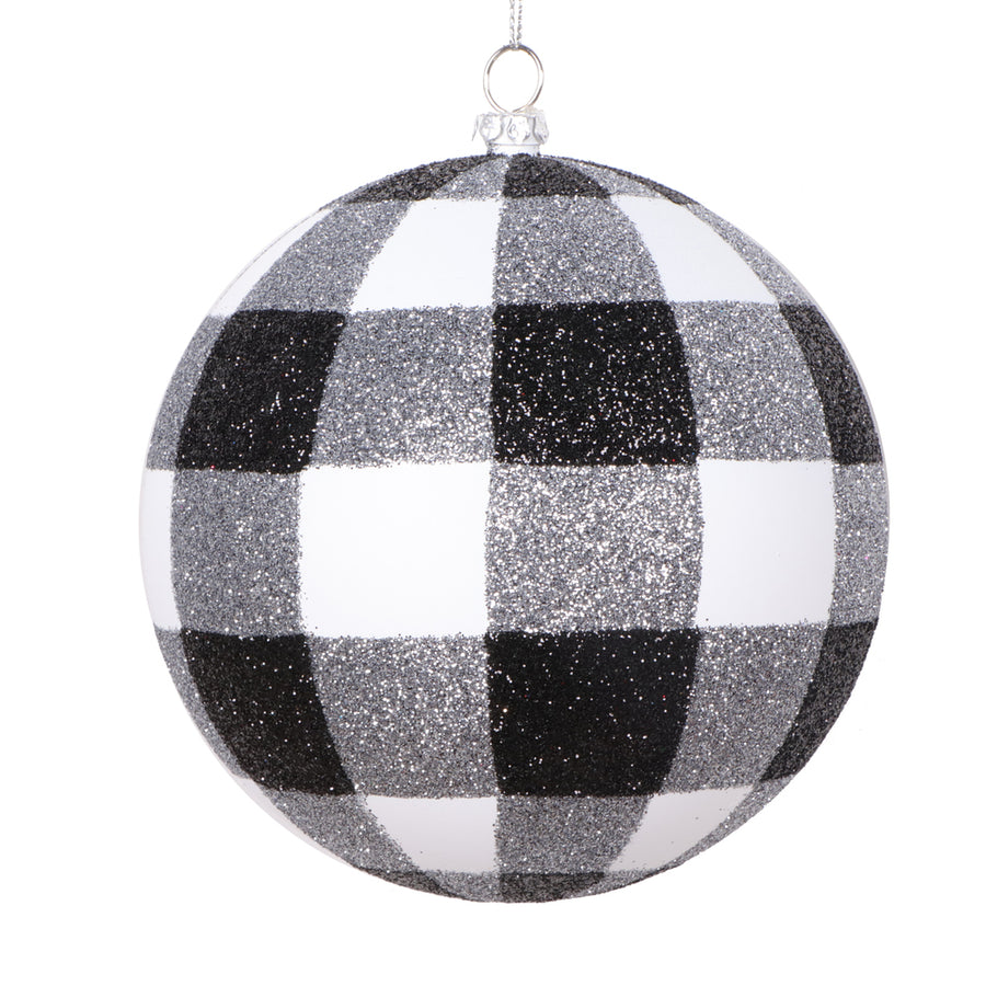 4.7" White Black Plaid Glitter Ball