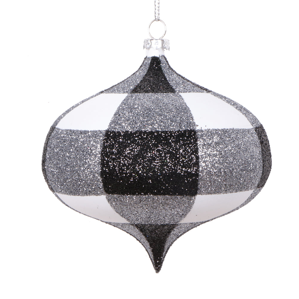 4" White Black Plaid Glitter Onion