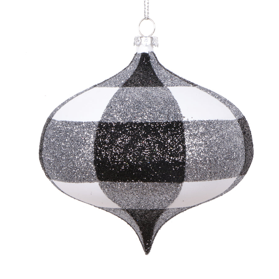 4" White Black Plaid Glitter Onion