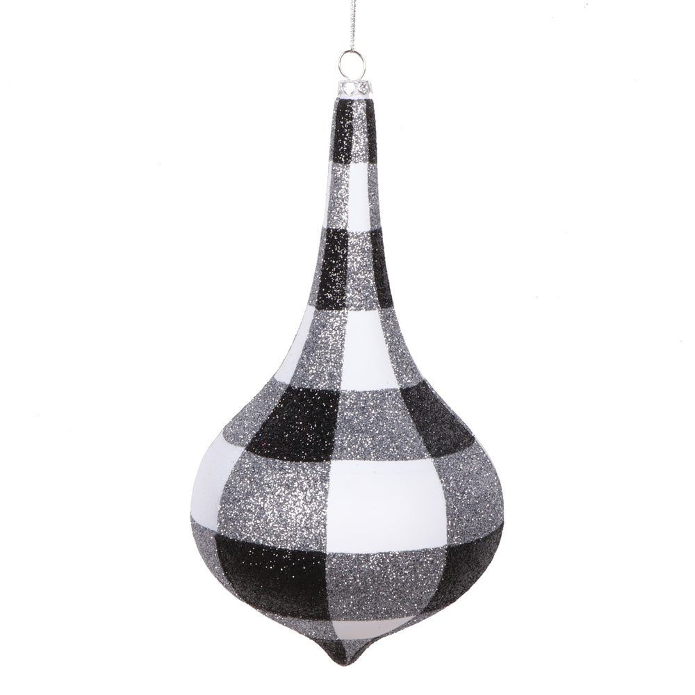 8" White Black Plaid Glitter Drop