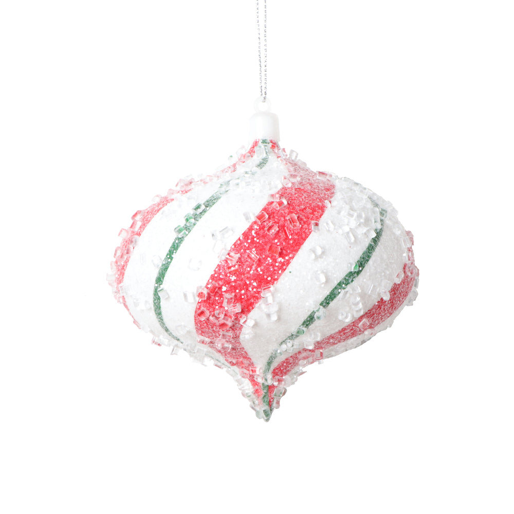 4" Red Green Swirl Onion Ornament