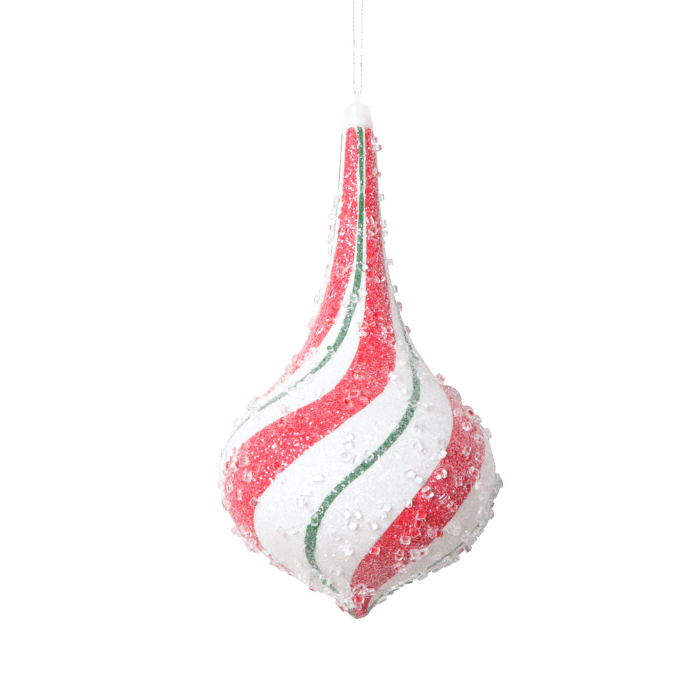 8" Red Green Swirl Drop Ornament