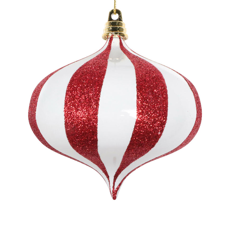 4" White/Red Glitter Onion Ornament