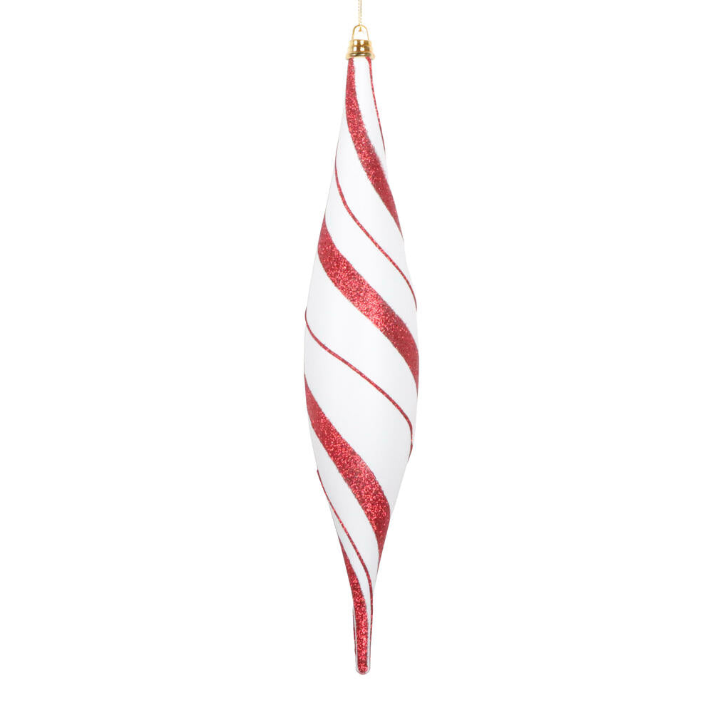 13" White/Red Glitter Oval Drop Orn