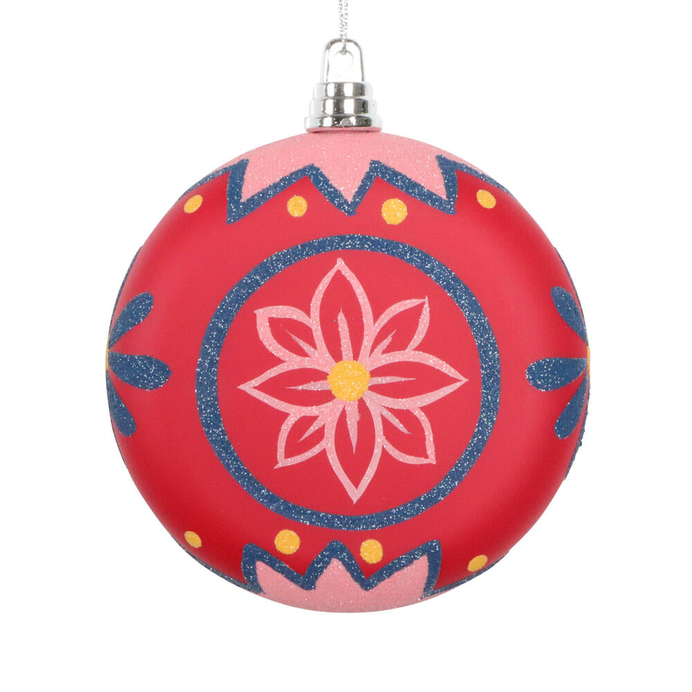 4" Red Hand-Painted Flat Round Orn